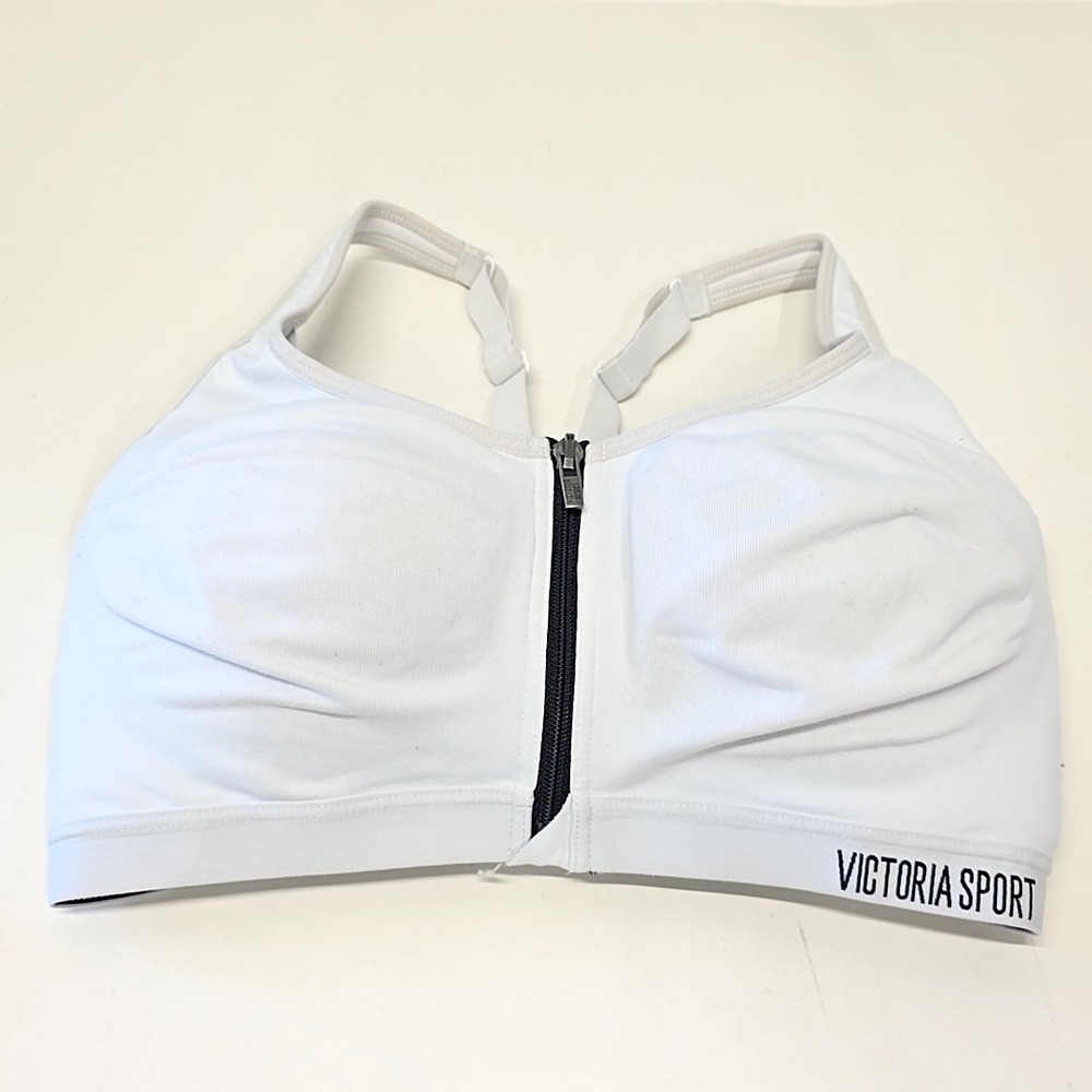Victoria Secret Sports Bra Womens 34DD White Knockout Front Zip High Support